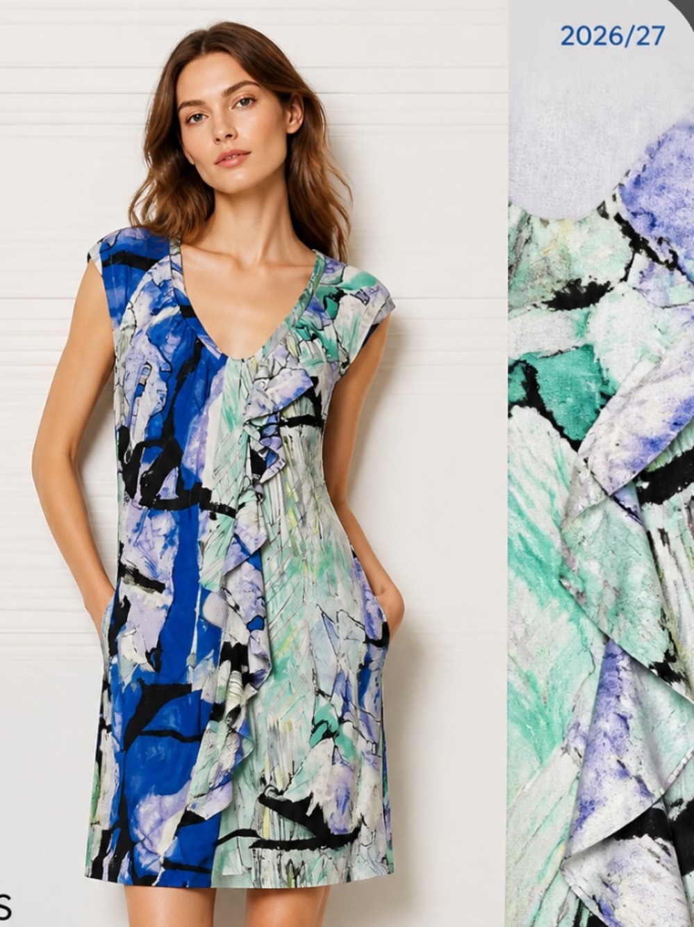 LEIFSDOTTIR Anthropologie Dress Cap Sleeves Knit Shift Ruffle Scoop Stretch Blue